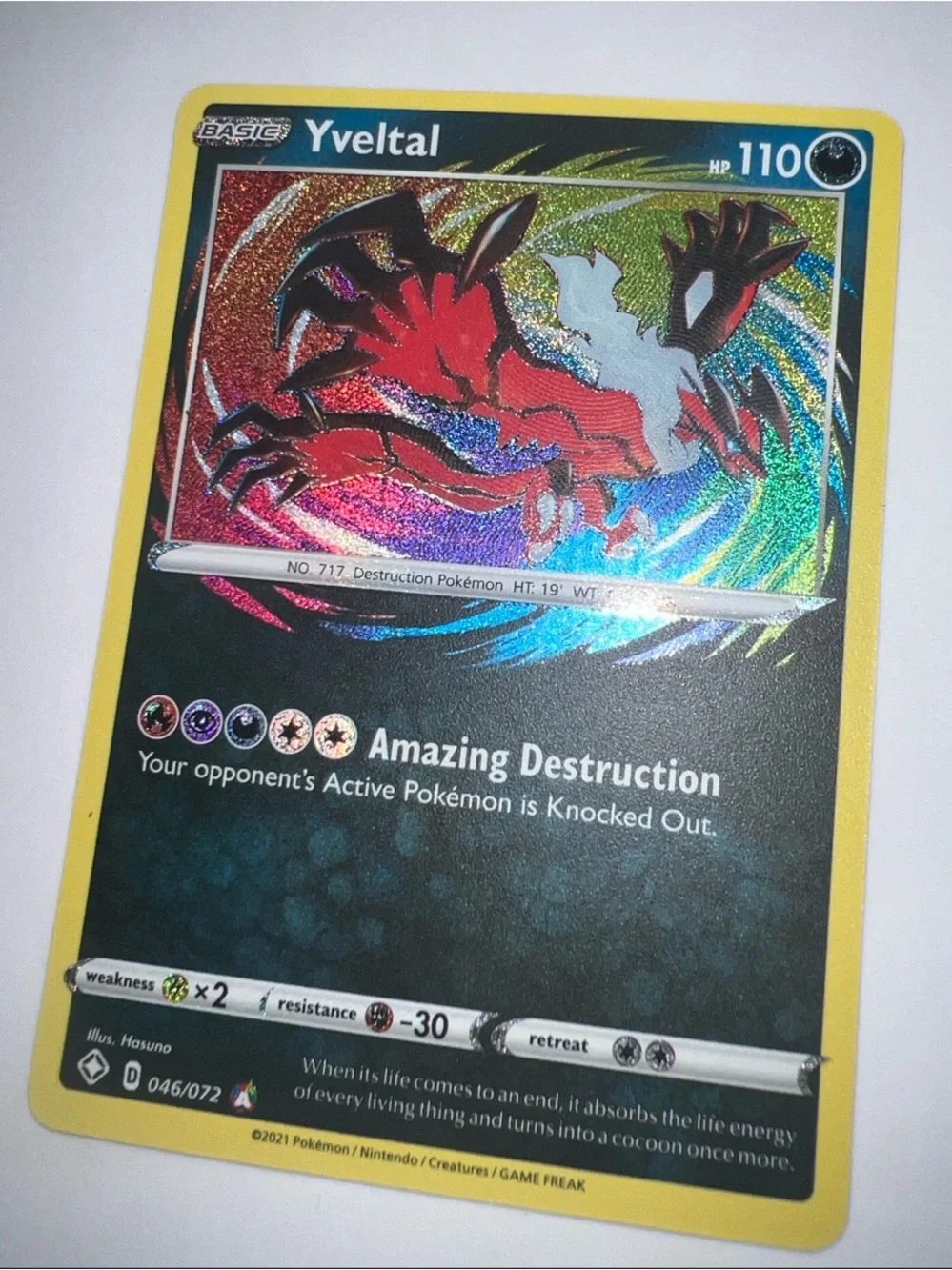 Pokemon Yellow-Bordered Yveltal Holographic Trading Card